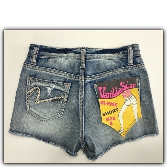 CROCHET trim high waisted jean shorts Jr size 3 - Picture 3 of 6